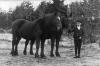 George Dichmann med et par af "Stensholm"s heste i indkørslen til gården. Foto ca. 1915